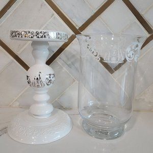 Disney park NWT fantacy land castle candleholder pedastal & glass topper mickey